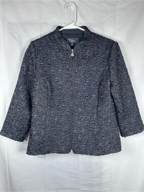 Dressbarn Collection Textured Black Jacket Women’s Size 10 Zip 3/4 Sleeve